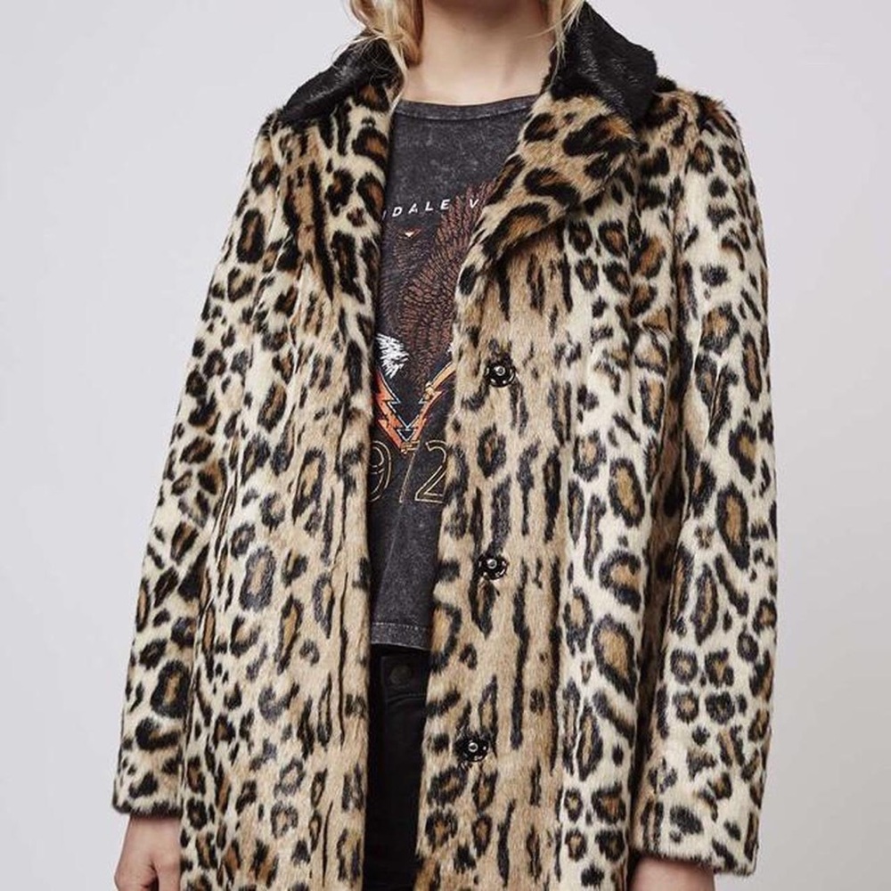 Topshop leopard petite faux fur coat